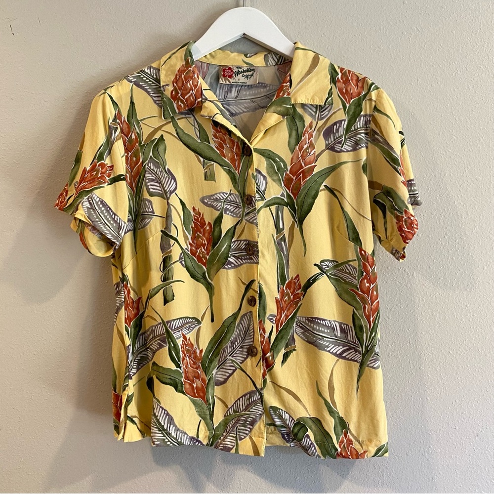 Vintage Hilo Hattie The Hawaiian Original Shirt Medium Yellow Bird of Paradise